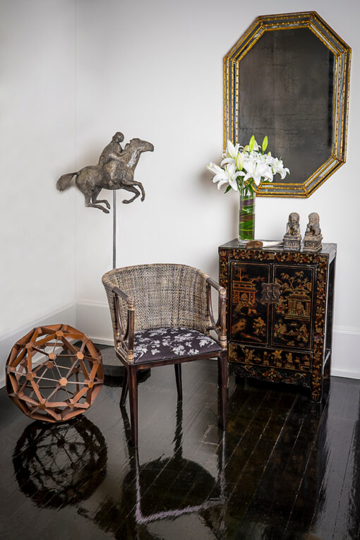 Chair, Cabinet, Dodecahedron, Concrete Horse Sculpture, Mirror, Mariposa, Asian, Traditional
