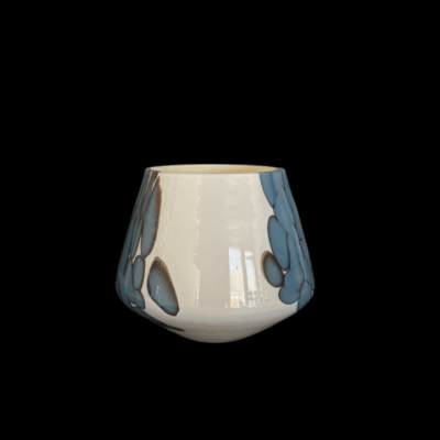 Contemporary Art Glass Vase – Cream with Blue Abstract Design