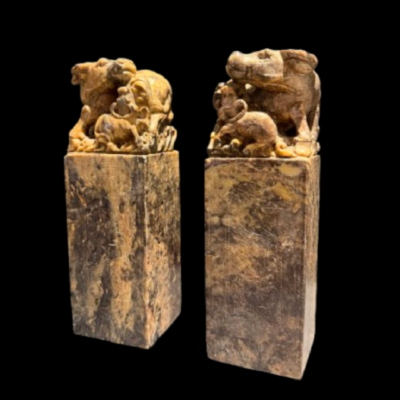 A Pair of Reclining Chinese Ox Seals